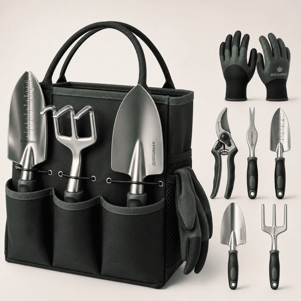 RIDGIMAX 8-Piece Premium Garden Tool Set with Storage Bag