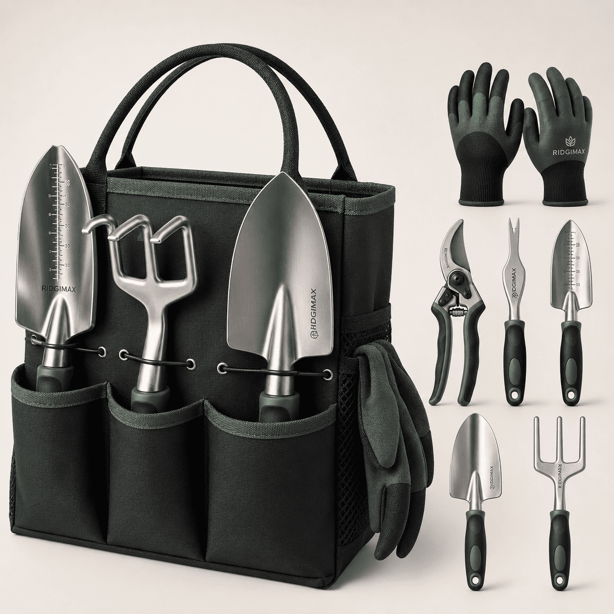 RIDGIMAX 8-Piece Premium Garden Tool Set with Storage Bag
