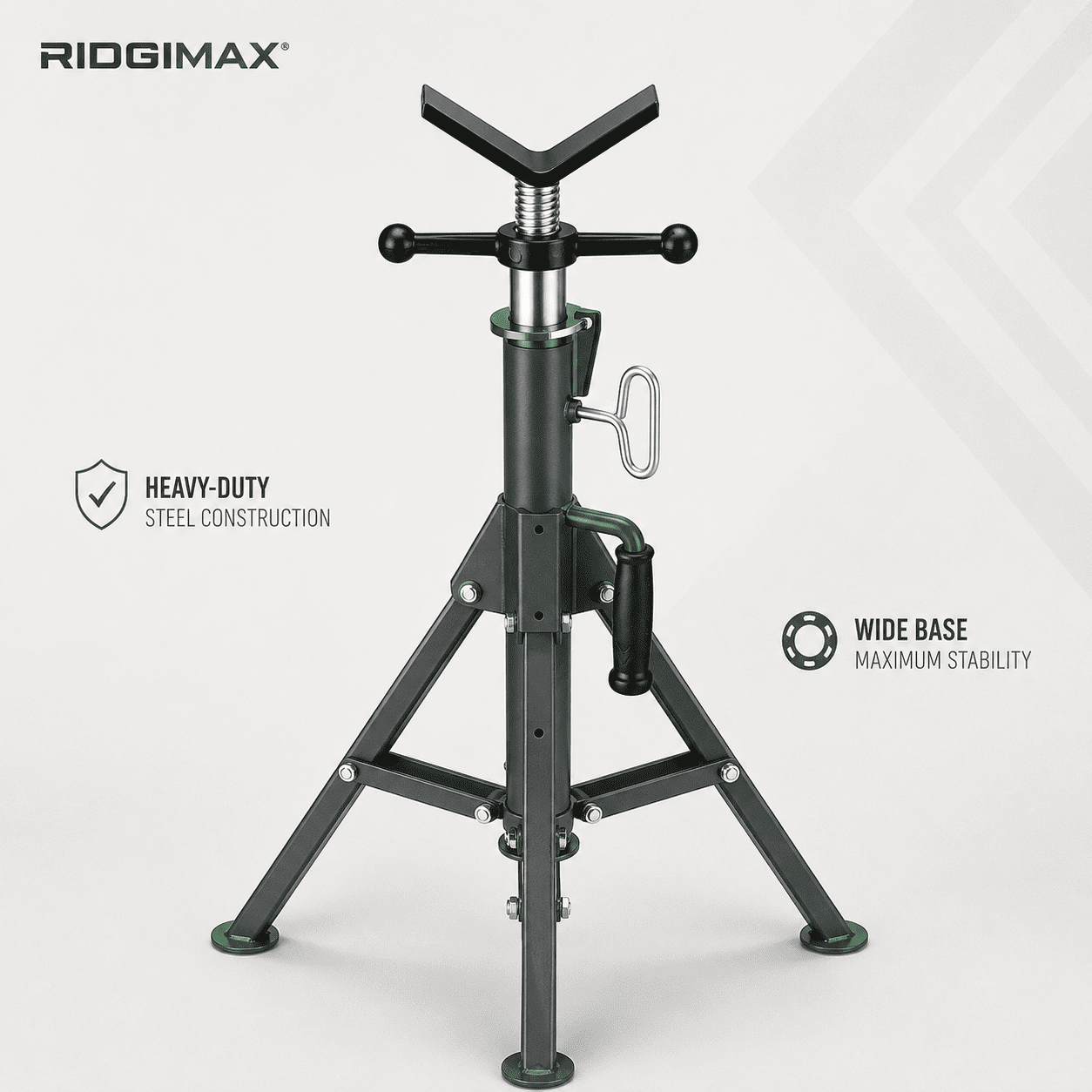 RIDGIMAX Heavy-Duty Folding V-Head Pipe Jack Stand – 2 Pack