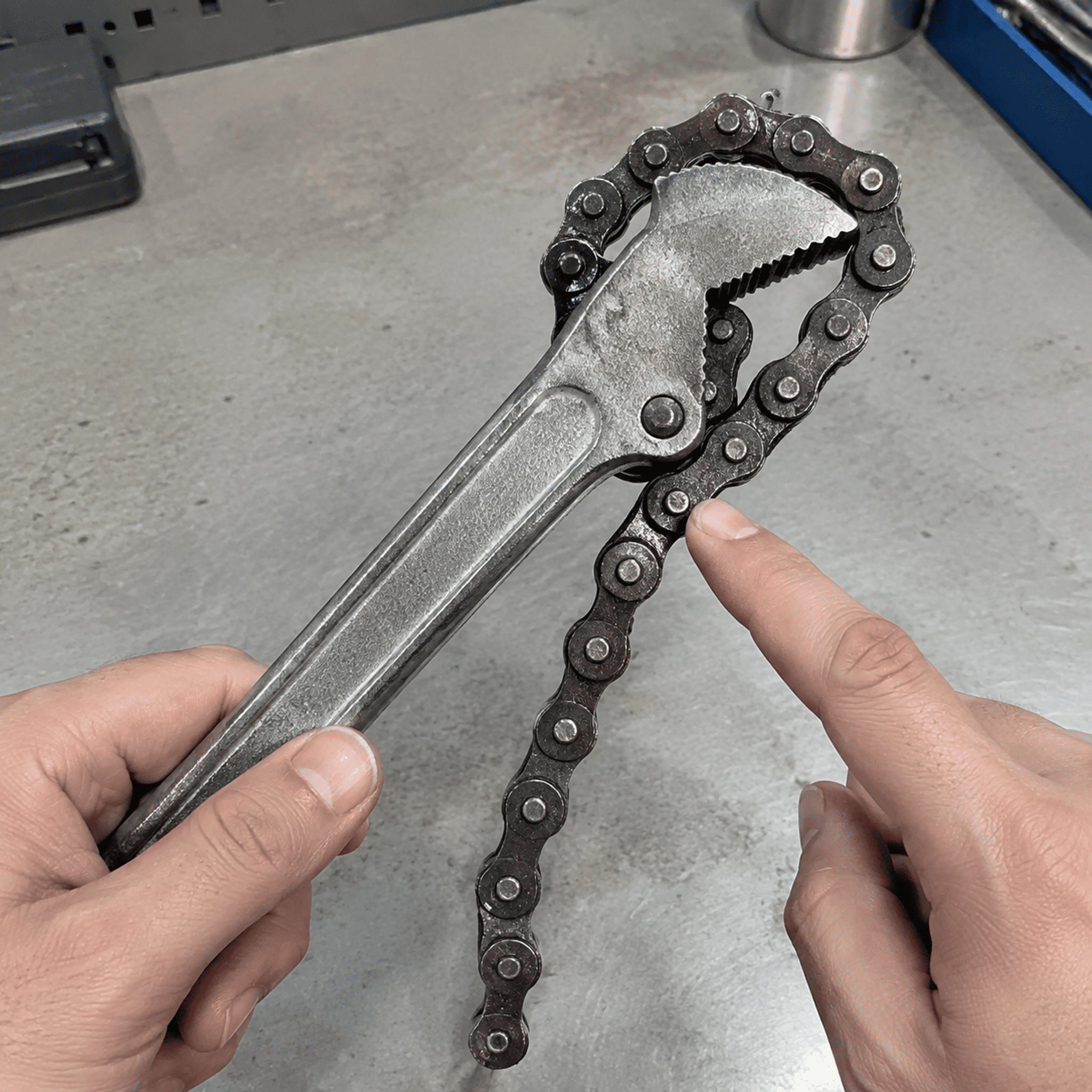 Mechanism-specific hand tool maintenance hand tool maintenance inspection of chain wrench components