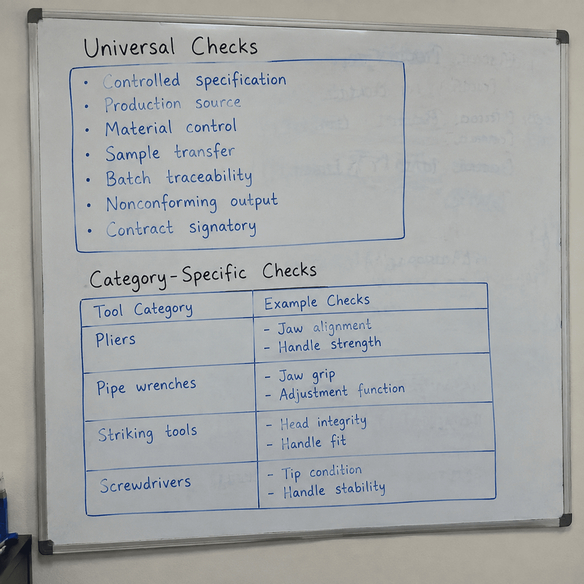 wholesale hand tools supplier checklist with universal and category checks